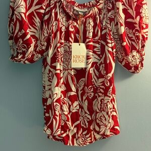 Knox Rose Women's Red and White Floral Blouse